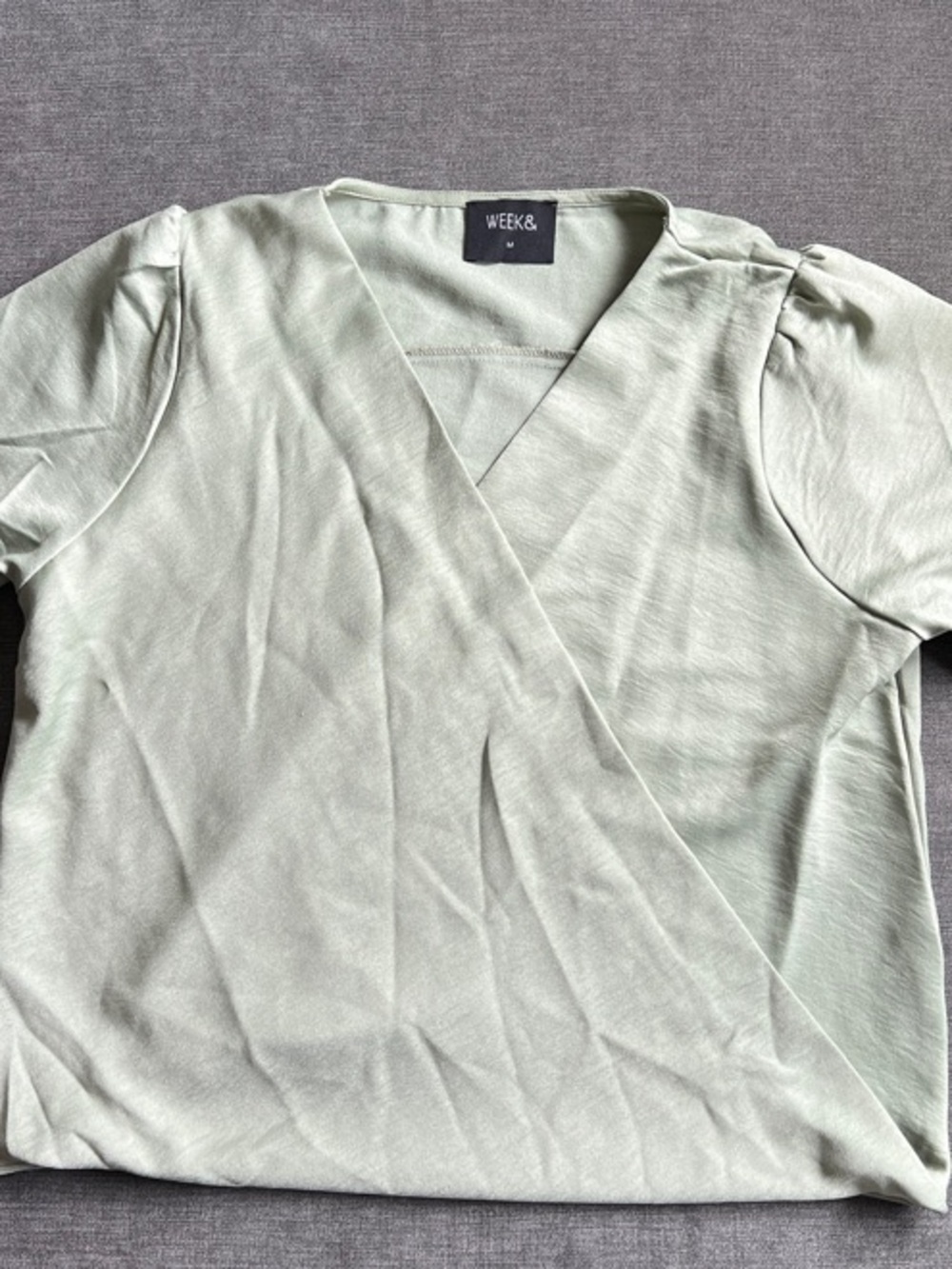 WEEK& Light Sage Green Wrap-Style Top -M